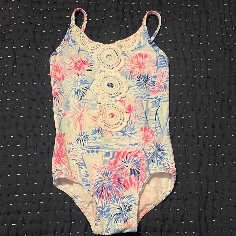 Lilly Pulitzer Pink and Blue Floral One-Piece Swimsuit